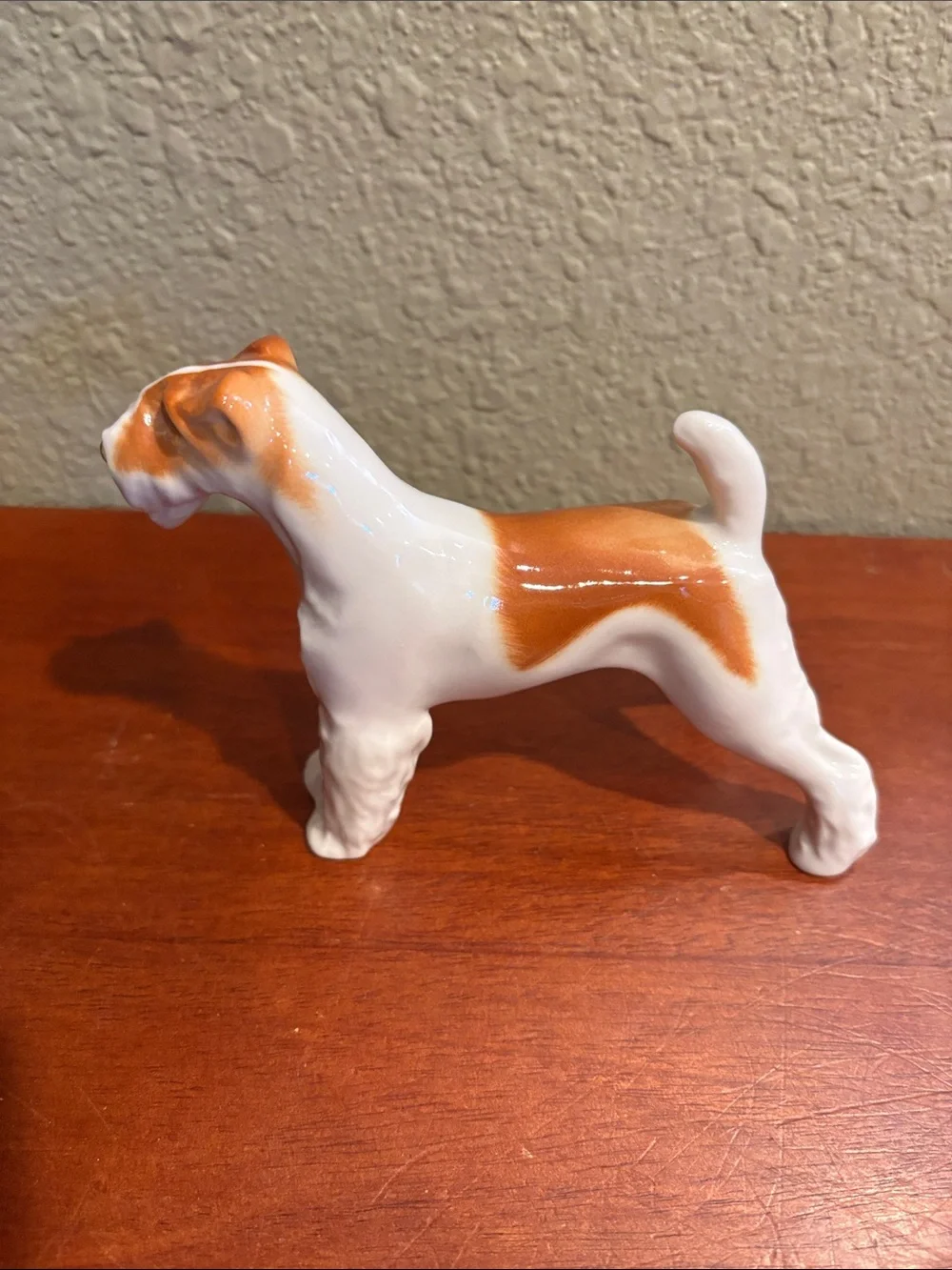 Porcelain Vintage Fox Terrier Dog Figurine - White & Brown - made in Russia